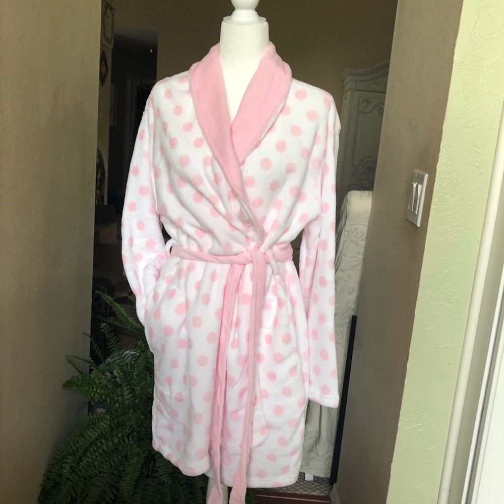 ULTA Plush pink/white polka dotted bathrobe - L/XL